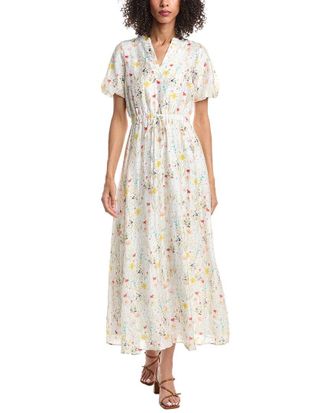 Vince Camuto V-Neck Puff Sleeve Linen-Blend Maxi Dress