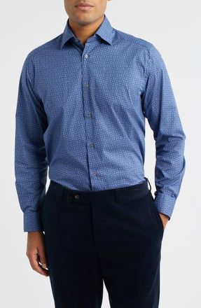 Jack Victor Geo Print Stretch Cotton Button-Up Shirt in Navy at Nordstrom, Size Xx-Large