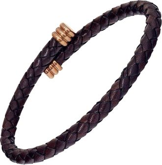Link Up Flexible Braided Leather Bracelet With Stainless Steel End Caps in Brown at Nordstrom