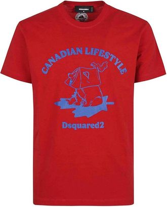 Dsquared2 Mens Canadian Lifestyle Bear Design Red T-shirt Cotton - Size X-Large