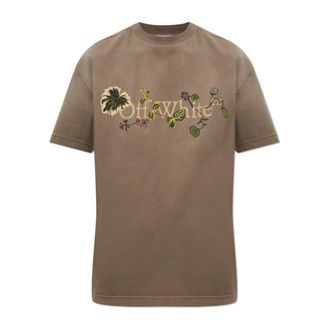 Off-white T-Shirts, female, Brown, Size: 2XS Floral-print Logo T-Shirt