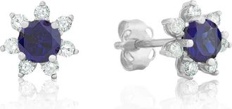 MAX + STONE 14k Yellow or White Gold Gemstone and 4mm Diamond Flower Halo Stud Earrings