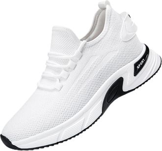 Generic Shoes for Men UK - Height Increasing Sneakers Fashionable Solid Color Mesh Breathable Running Shoes Casual Comfortable Athletic Footwear for Men White