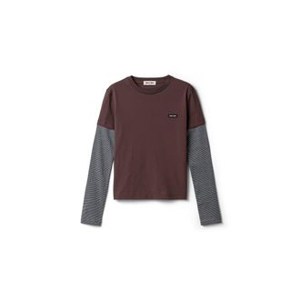 Miu Miu Jersey T-shirt, Woman, Cocoa Brown/anthracite, Size XXL