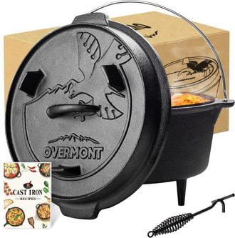 None Overmont Forno Olandese in Ghisa - Pre-Stagionato Casseruola in Ghisa - Dutch Oven con Sollevatore Coperchio - Pentola per BBQ Campeggio Cucina