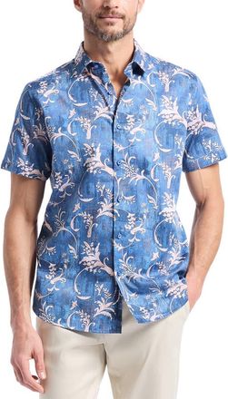 Robert Graham Junipero Short Sleeve Stretch Cotton Button-Up Shirt in Blue at Nordstrom, Size Xxx-Large