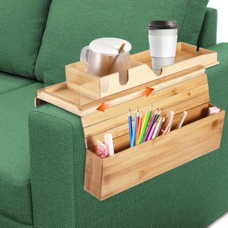 OEM Bandeja Flexible De Bamb&uacute; Para Reposabrazos De Sof&aacute;: Portavasos, Reposabrazos, Bandeja Antideslizante, Mesa De Centro, Soporte Para Bebidas, Tel&eacute;fono 