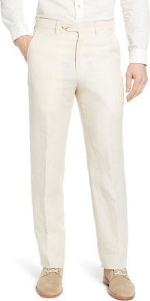 Berle Mens Flat Front Linen Dress Pants in Cream at Nordstrom, Size 48