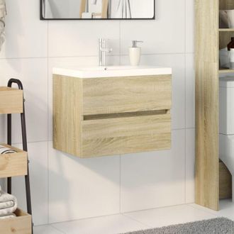 vidaXL Set De Mueble De Ba&ntilde;o 2 Piezas Cer&aacute;mica Y Madera De Ingenier&iacute;a Vidaxl