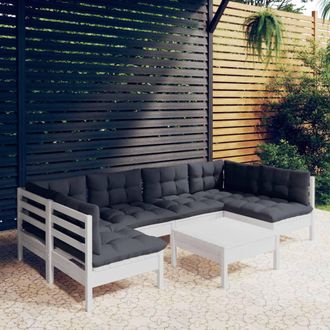 vidaXL Muebles De Jard&iacute;n 7 Pzas Y Cojines Blanco Madera Maciza De Pino Vidaxl