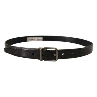 Dolce & Gabbana Belts, male, Black, Size: ONE SIZE Black Vernice Puntinata Leather Silver Tone Metal Belt