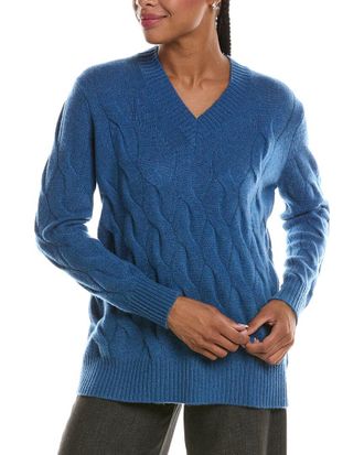 Fort&eacute; Cashmere Long Cable V-Neck Cashmere Sweater