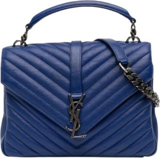 Saint Laurent Pre-owned Handbags, female, Blue, Size: ONE SIZE Pre-owned The College Satchel