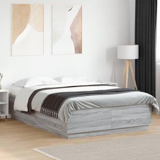 Berkfield Home Bed Frame with LED without Mattress Grey Sonoma 150x200 cm King Size