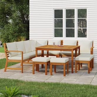 vidaXL Vidaxl Juego Comedor Jard&iacute;n Con Cojines 11 Piezas Madera Maciza Acacia