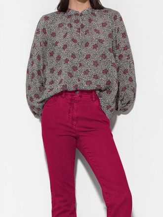 Luisa Cerano Floral Print Blouse In Taupe/ Fuchsia