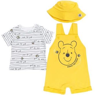 Disney Winnie the Pooh Baby Boys Shortall and T-Shirt Set with Hat in Pooh Yellow at Nordstrom, Size 18M