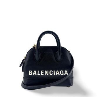 Balenciaga Logo Ville Leather Black Leather Handbag (Pre-Owned)