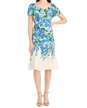 Maggy London V-Neck Flutter Sleeves Dress In Blue Floral