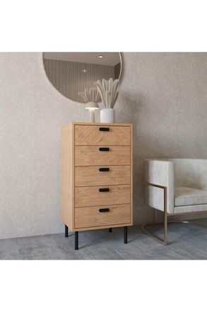 Seconique Leon 5 Drawer Narrow Chest in Natural