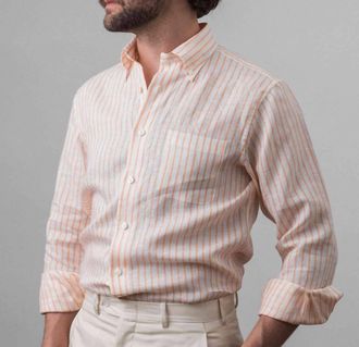 New England Shirt Company Mens Button Down Sport Shirt In Melon Stripe