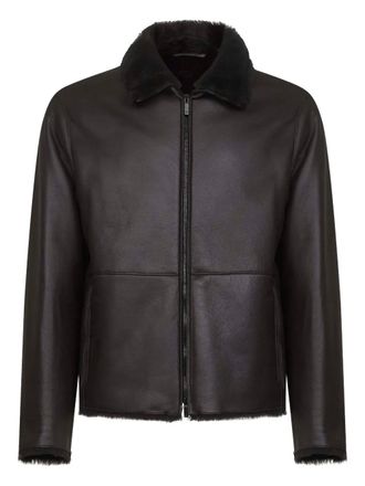 Giorgio Armani fur-collar leather jacket - Black