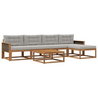 vidaXL Conjunto De Sof&aacute;s De Exterior 6 Pcs Natural Y Gris Claro Vidaxl