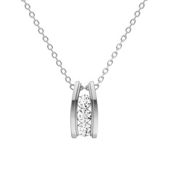 Diamond2Deal 10K White Gold 1.50 Ct Round Lab Grown Diamond Three Stone Ladder Pendant Necklace