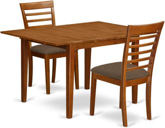 East West Furniture MILA3-SBR-C 3 Pc set Milan Dinette Table with Leaf and 2 Cushiad Dinette Chairs in Saddle Brown
