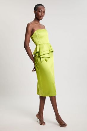 Karen Millen Womens Bonded Satin Peplum Pencil Woven Midi Dress - Lime Green - Size 10 UK
