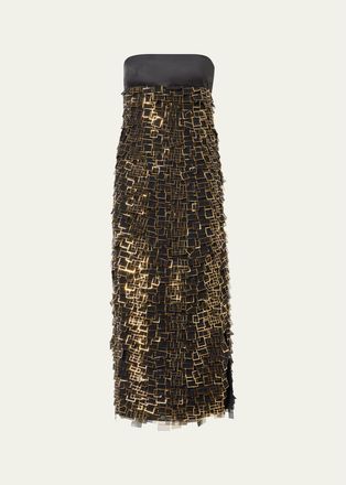 Akris Strapless Empire Layered Metallic Organza Midi Dress