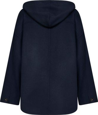 Max Mara Womens Short Hooded Coat Smmanita Blue Virgin Wool