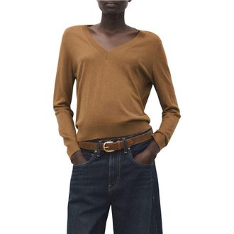 Mango V-Neck Sweater in Tobacco Brown at Nordstrom, Size X-Small