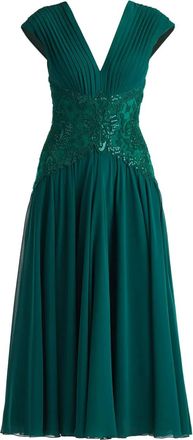 Tadashi Shoji Abito midi plissettato con paillettes - Verde
