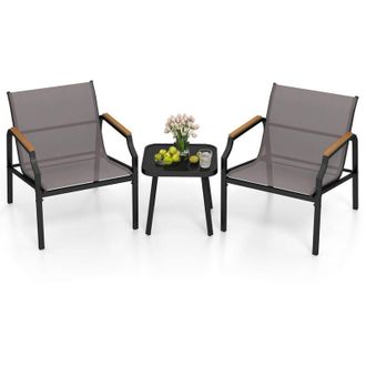 Costway Set da Giardino a 3 Pezzi, Set Mobile da Esterno con Talaio in Metallo, Poltrona e Tavolino Quadrato, Set da Bistro con 2 Poltrone, per