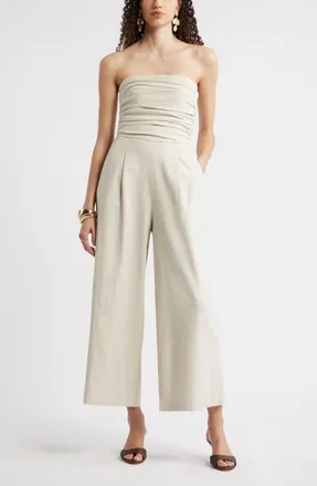 Nordstrom Strapless Linen Blend Jumpsuit in Beige Oatmeal at Nordstrom, Size Xx-Large