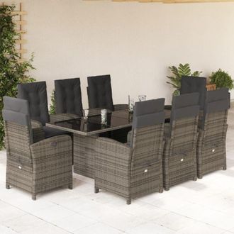 vidaXL Set Comedor Jard&iacute;n 9 Pzas Y Cojines Rat&aacute;n Sint&eacute;tico Gris Vidaxl