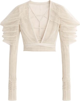 Rick Owens Beige Solid V Neck Top