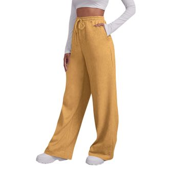 Generic Womens Jogger Pants Solid Color Long Trousers Loose Fit with Elastic Waist and Drawstring Casual Training Bottoms with Side Pockets Straight Leg Style