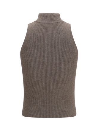 Brunello Cucinelli Womens Sleeveless Turtleneck With Luminous Details Brown Top
