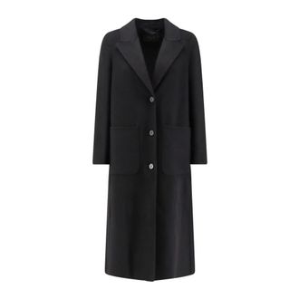 Paltò Single-Breasted Coats, female, Black, Size: XS Black Wool Coat Three-Button Peak Lapel