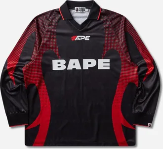 A Bathing Ape Men s Ape Flame Monogram Jacquard Logo Relaxed Fit Football Jersey Black