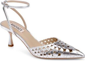 Badgley Mischka Omelia Ankle Strap Pump in Silver Metallic at Nordstrom, Size 6.5