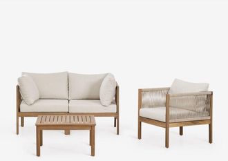 Sklum Sklum - Conjunto De Jard&iacute;n Con Sof&aacute; Modular De 2 Piezas Con Reposabrazos, Sill&oacute;n Y Mesa De Centro En Madera De Acacia Branson