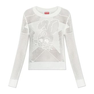 Kenzo Round-neck Knitwear, female, White, Size: M Decorative Knit Sweater