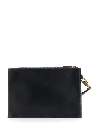 Versace Mens Leather Clutch Bag With Medusa Detail Black Lambskin