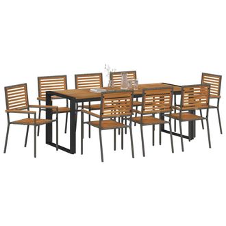 Berkfield Home Modern 9 Piece Garden Dining Set Grey Poly Rattan Acacia