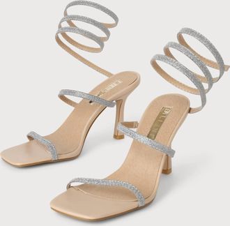 Billini Womens Simi Glitter And High Heel Sandals In Silver Light Nude