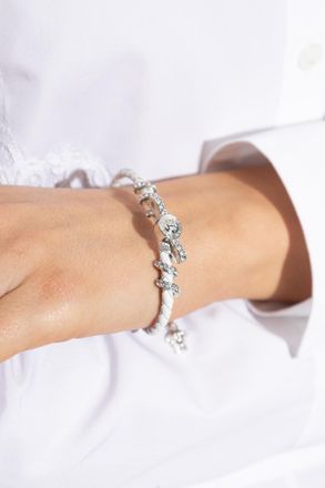 Versace Leather Bracelet With Shimmering Crystals, Womens, Silver