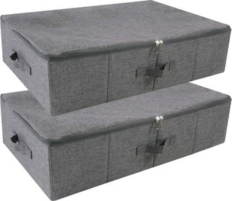 No Brand Paquete De 2 Cajas De Almacenamiento Plegables Para Debajo De La Cama Con Tapa Con Cremallera - Gris